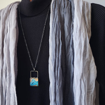Square Agate Druzy Pendant Necklace - SOLD