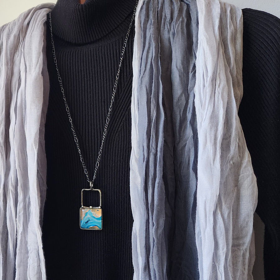 Square Agate Druzy Pendant Necklace - SOLD