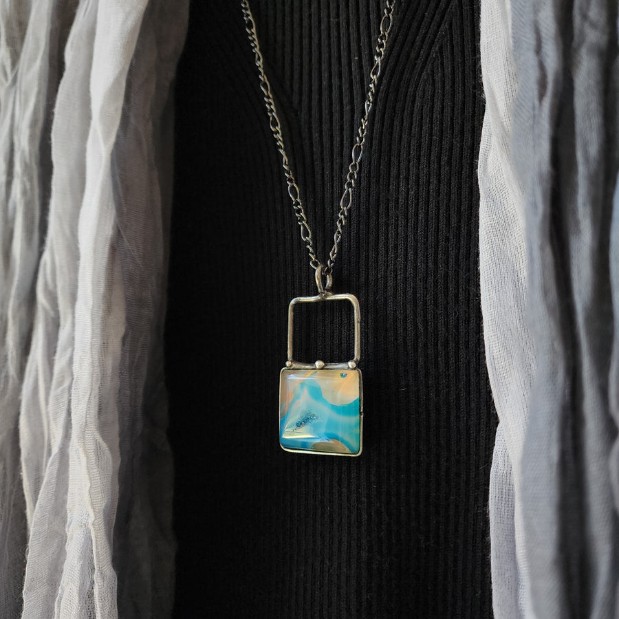 Square Agate Druzy Pendant Necklace