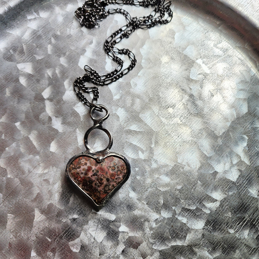 Leopard Skin Jasper Puffy Heart Pendant Necklace, One of a Kind - SOLD