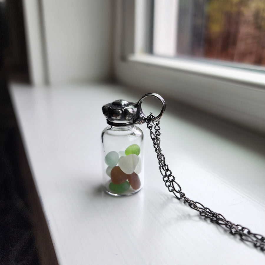 Vintage Bottle Necklace with Authentic Beach Glass, One of a Kind - SOLD