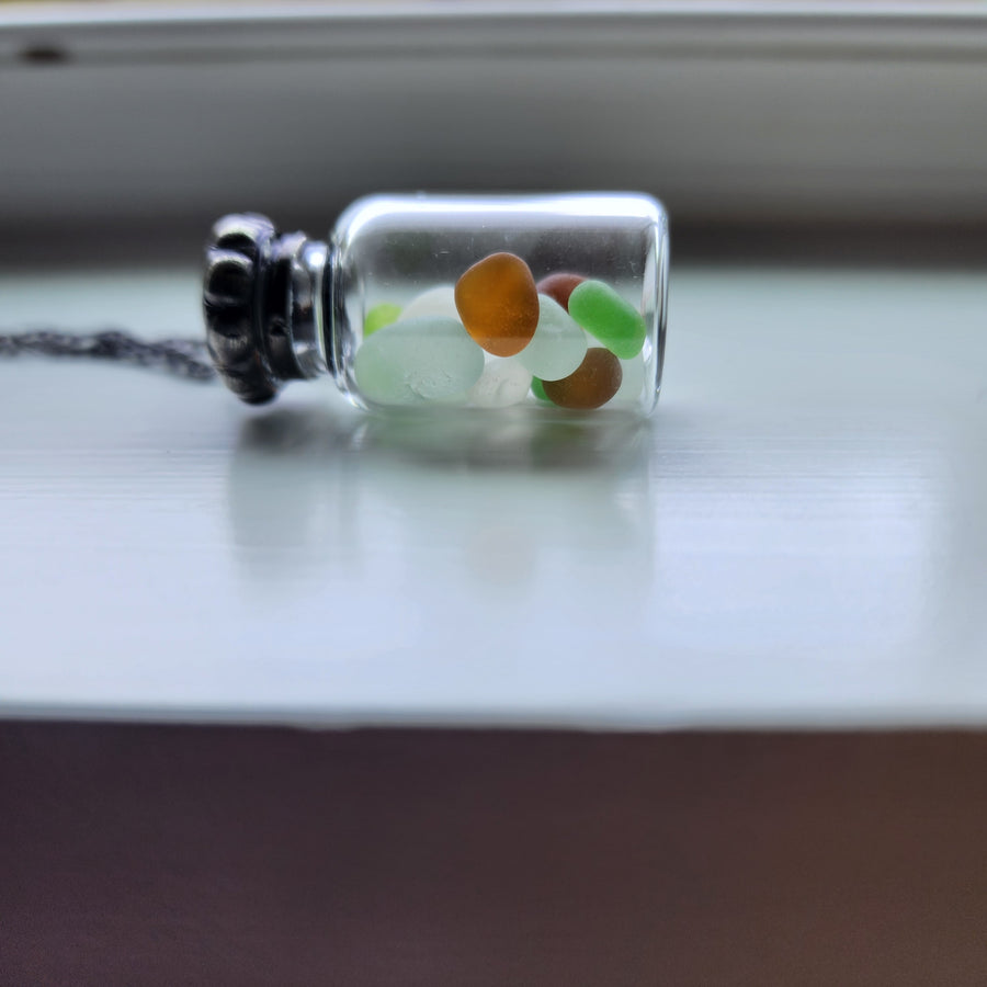 Vintage Bottle Necklace with Authentic Beach Glass, One of a Kind - SOLD