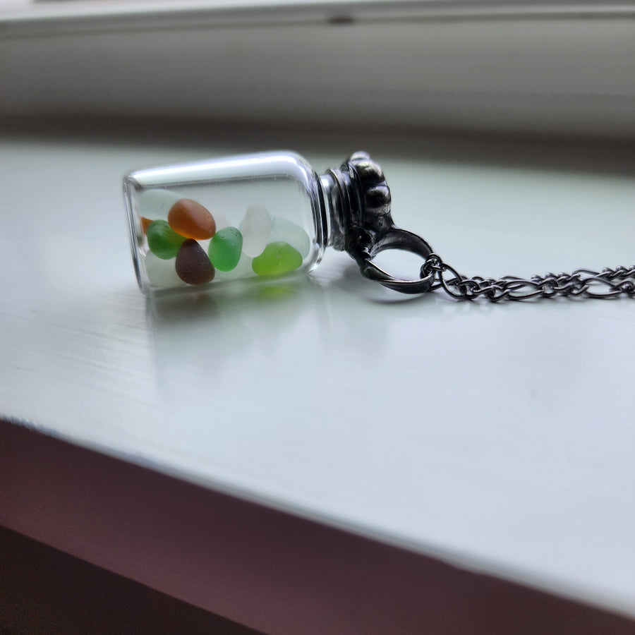 Vintage Bottle Necklace with Authentic Beach Glass, One of a Kind - SOLD