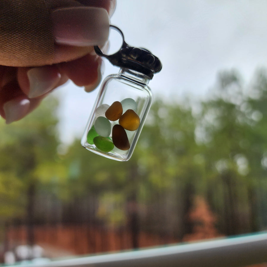 Vintage Bottle Necklace with Authentic Beach Glass, One of a Kind - SOLD