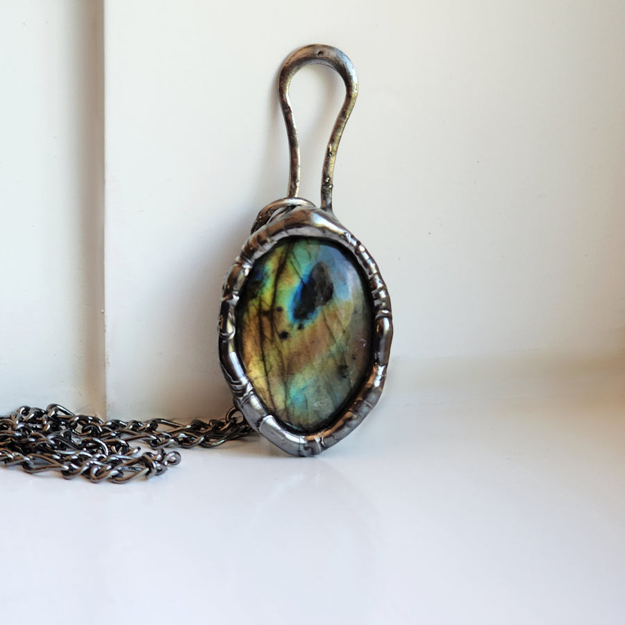 Chunky Labradorite Pendant Necklace, One of a Kind