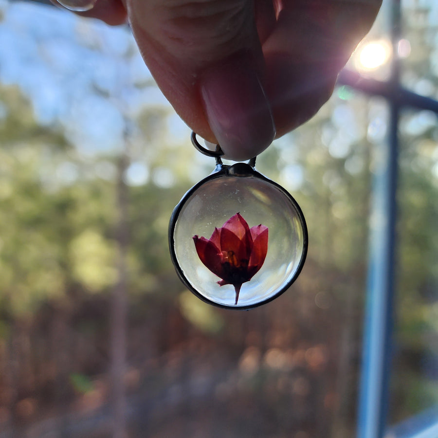 Pressed Flower Necklace, Tulip Inspired, Real Heather One of a Kind - SOLD