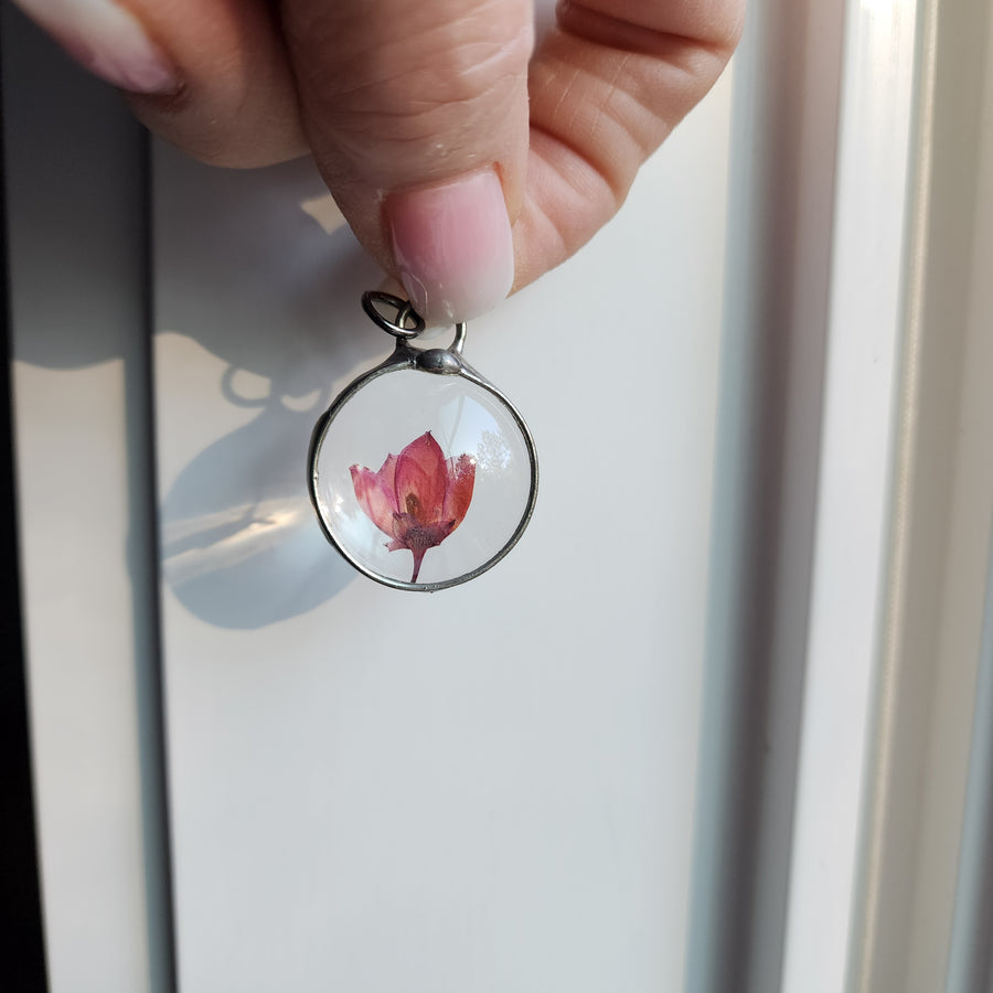 Pressed Flower Necklace, Tulip Inspired, Real Heather One of a Kind - SOLD