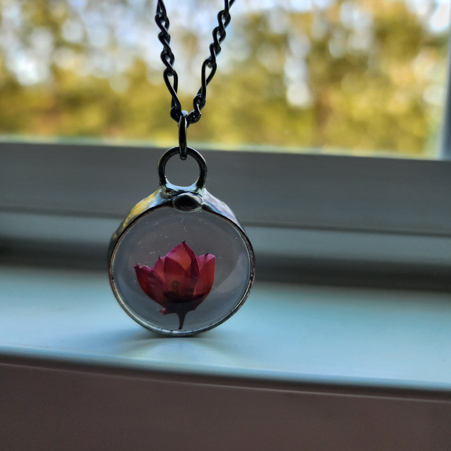 Pressed Flower Necklace, Tulip Inspired, Real Heather One of a Kind - SOLD