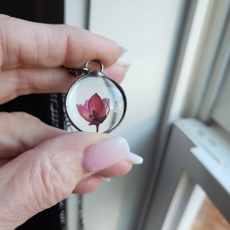 Pressed Flower Necklace, Tulip Inspired, Real Heather One of a Kind - SOLD