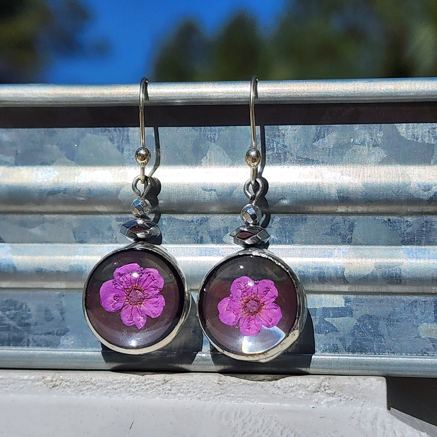 Colorful Pressed Flower Earrings, Real Forget Me Nots, Flowercore