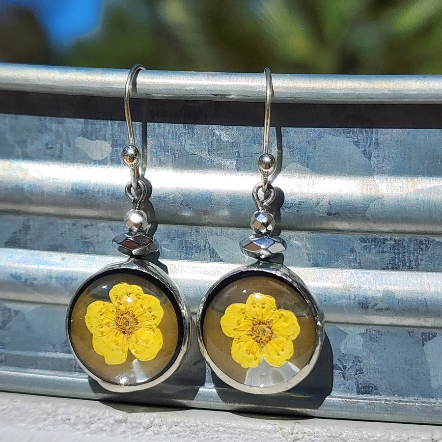 Colorful Pressed Flower Earrings, Real Forget Me Nots, Flowercore