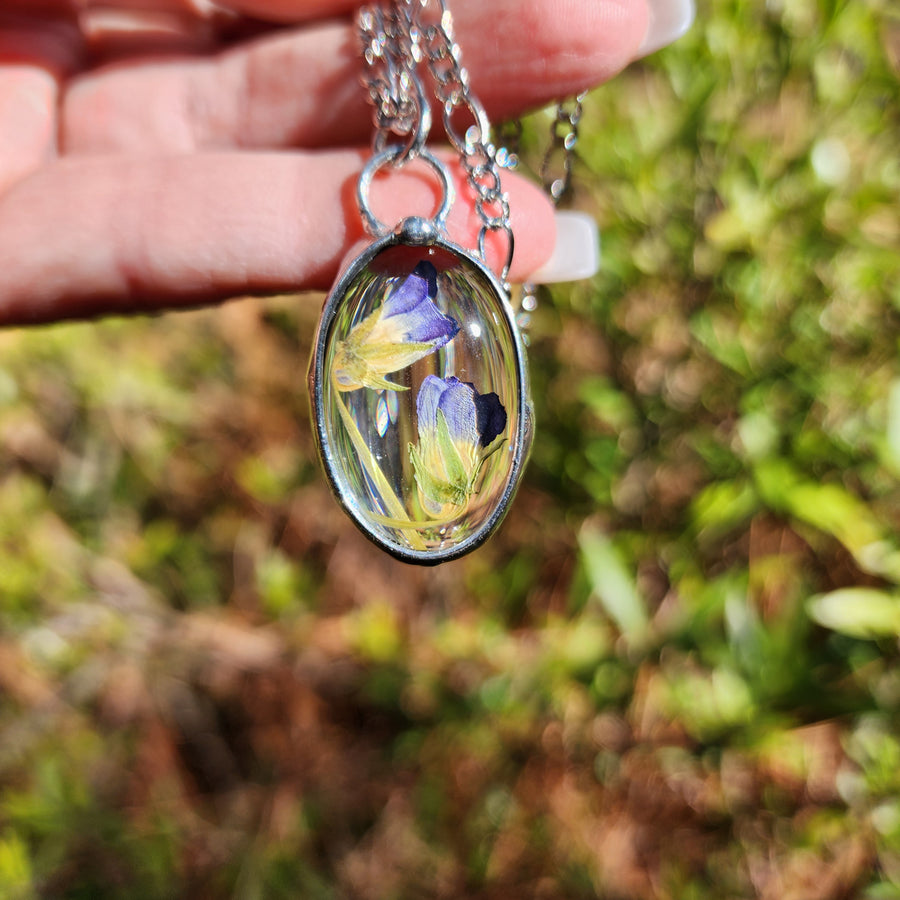 February Birth Flower, Real Wild Violet Pendant Necklace, One of a Kind