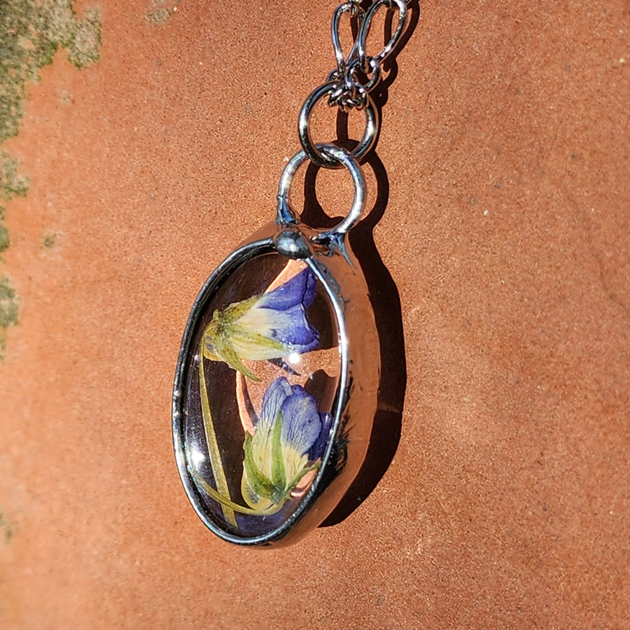 February Birth Flower, Real Wild Violet Pendant Necklace, One of a Kind - SOLD