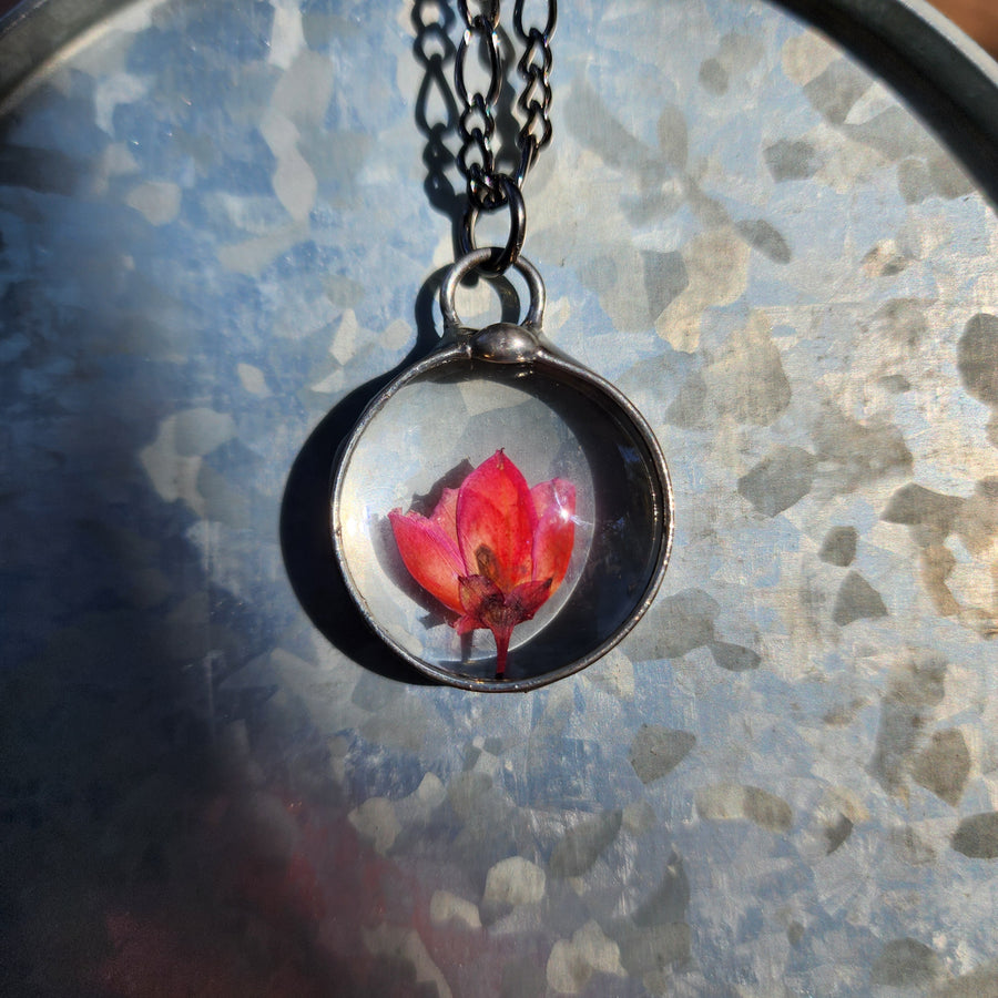 Pressed Flower Necklace, Tulip Inspired, Real Heather One of a Kind - SOLD