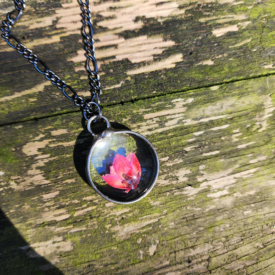 Pressed Flower Necklace, Tulip Inspired, Real Heather One of a Kind - SOLD