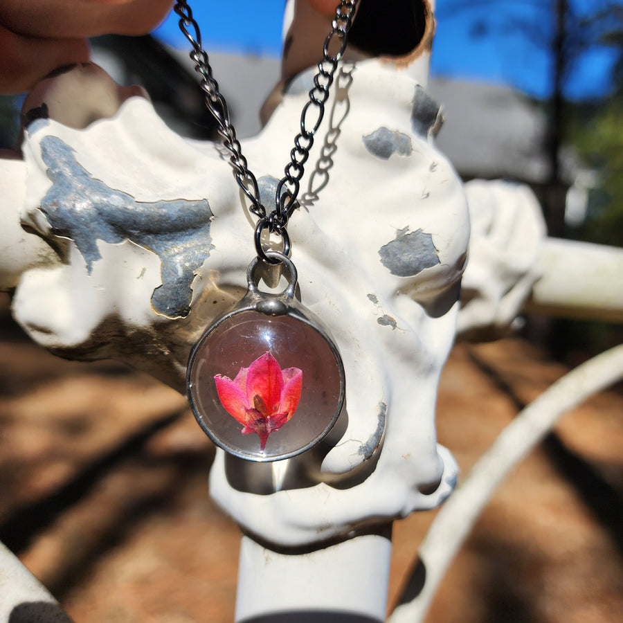 Pressed Flower Necklace, Tulip Inspired, Real Heather One of a Kind - SOLD