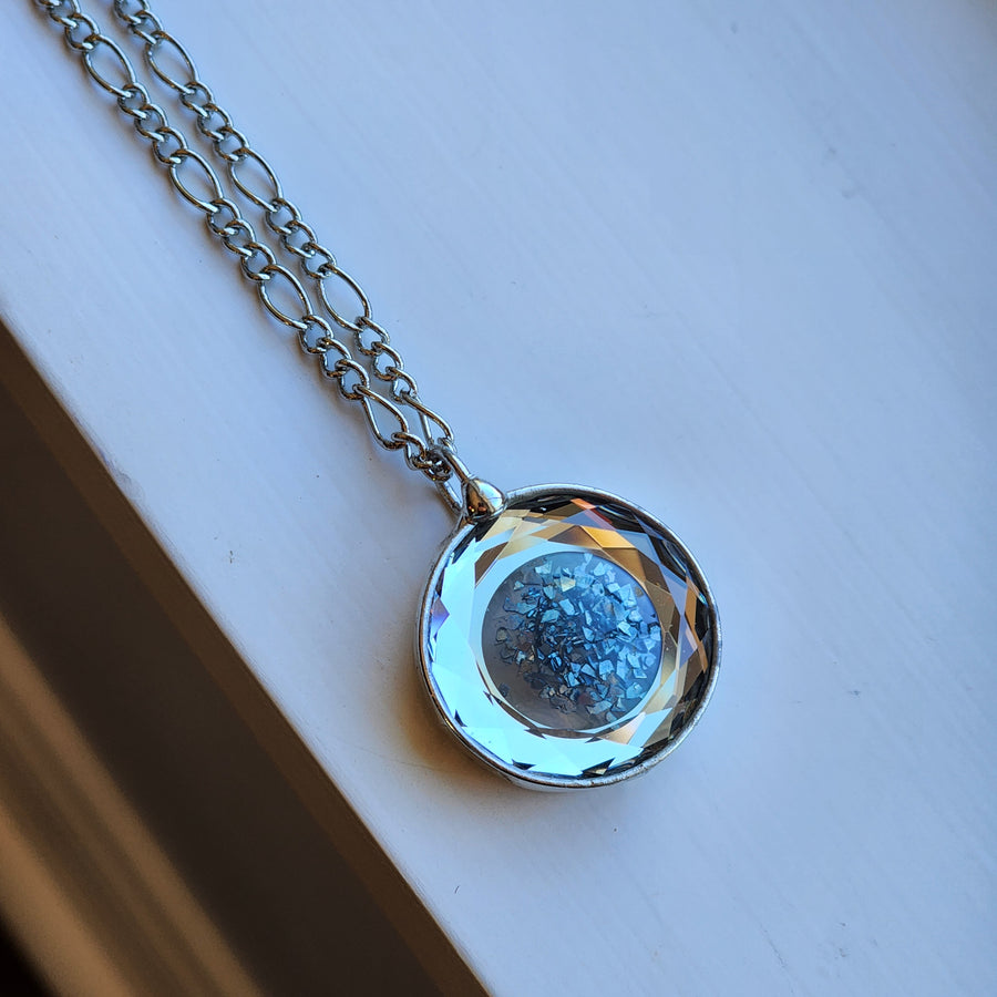Faceted Glass Floating Pendant, German Glass Glitter