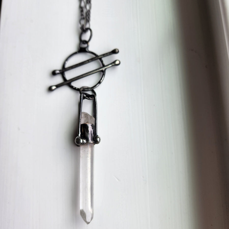 Caged Quartz Crystal, Extra Long Chain