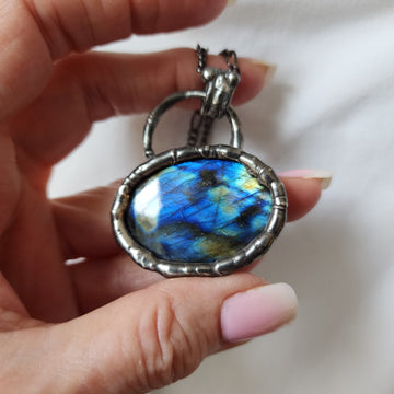 Large Flashy Labradorite Pendant Necklace