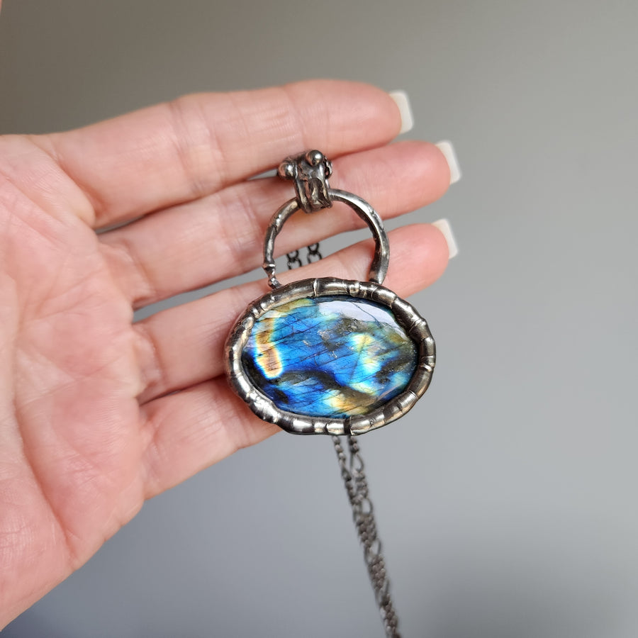 Large Flashy Labradorite Pendant Necklace