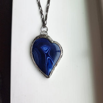 Large Blue Crazy Lace Agate Heart Necklace