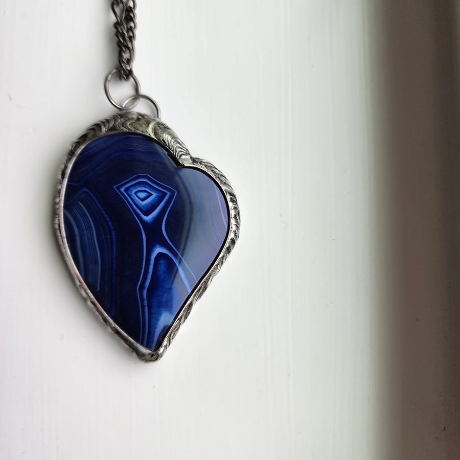 Large Blue Crazy Lace Agate Heart Necklace