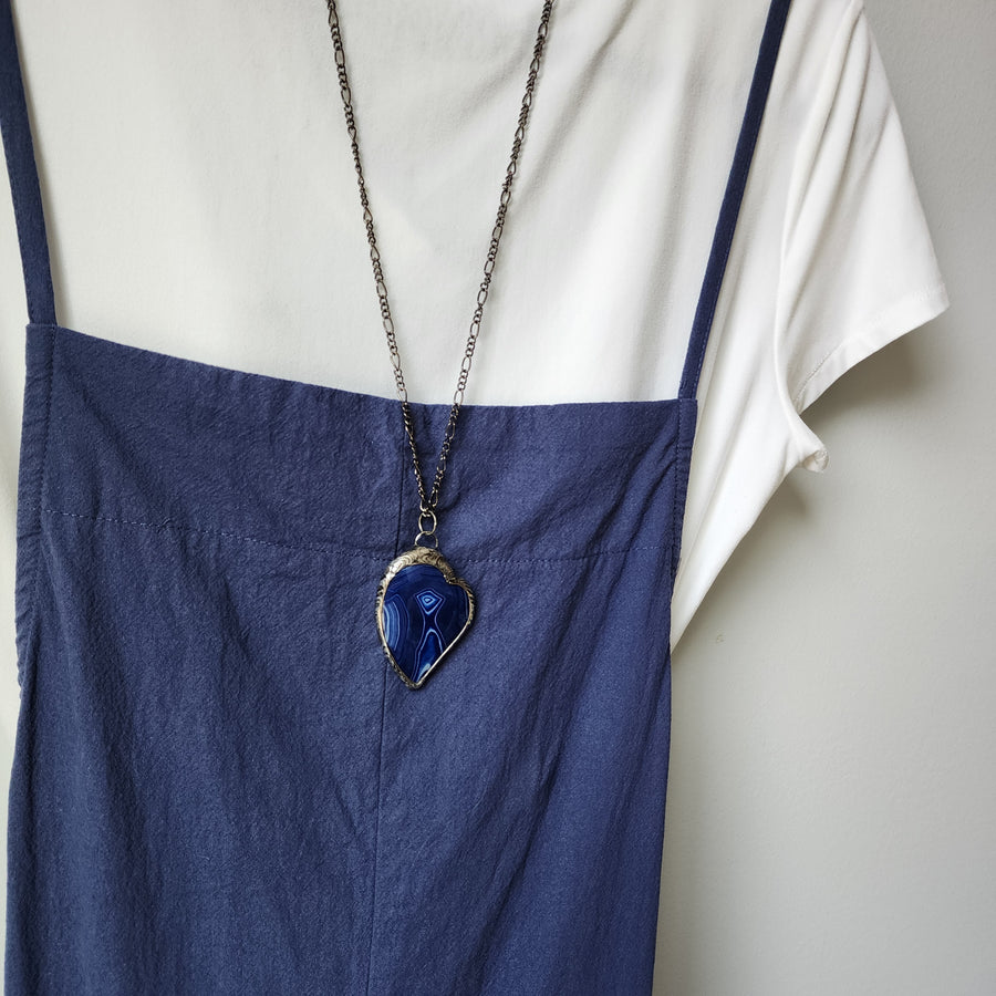 Large Blue Crazy Lace Agate Heart Necklace - SOLD