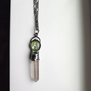 Quartz Spear Neckalce with Glass Opal Inset MarchOOAK15