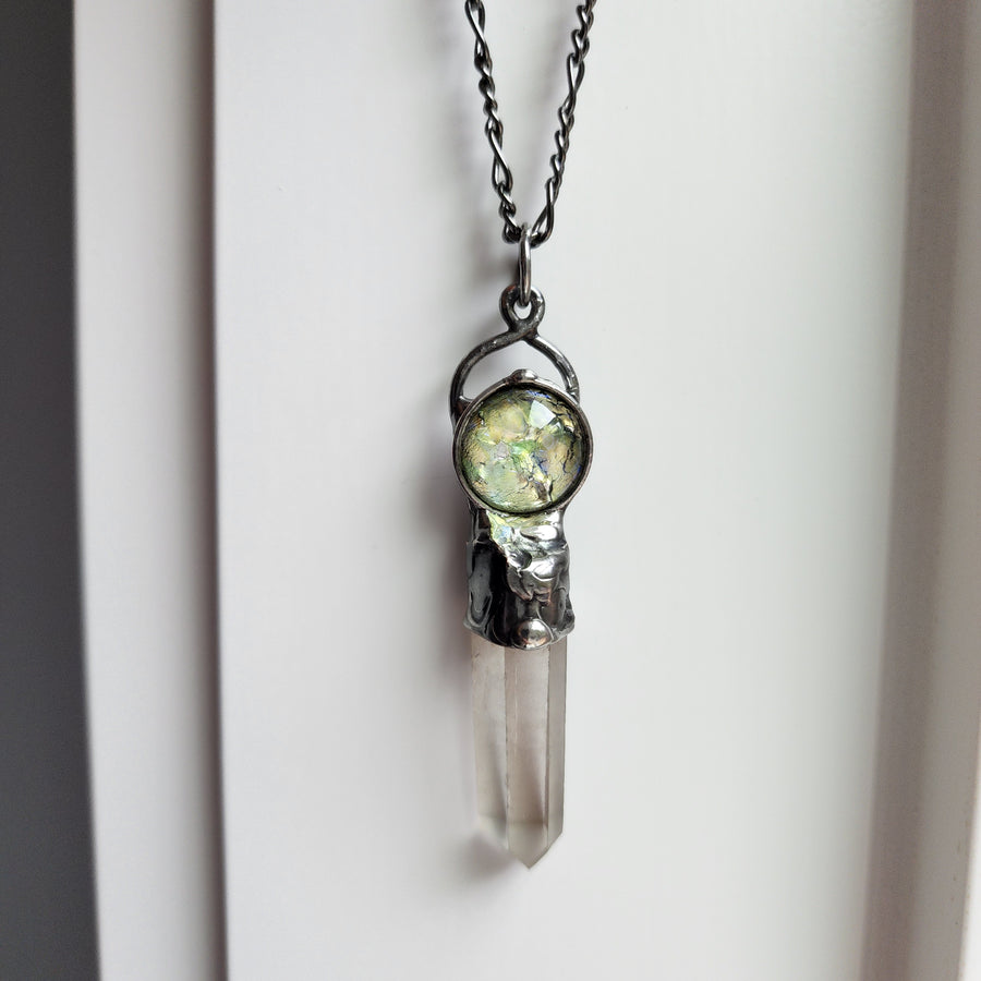 Quartz Spear Neckalce with Glass Opal Inset MarchOOAK15