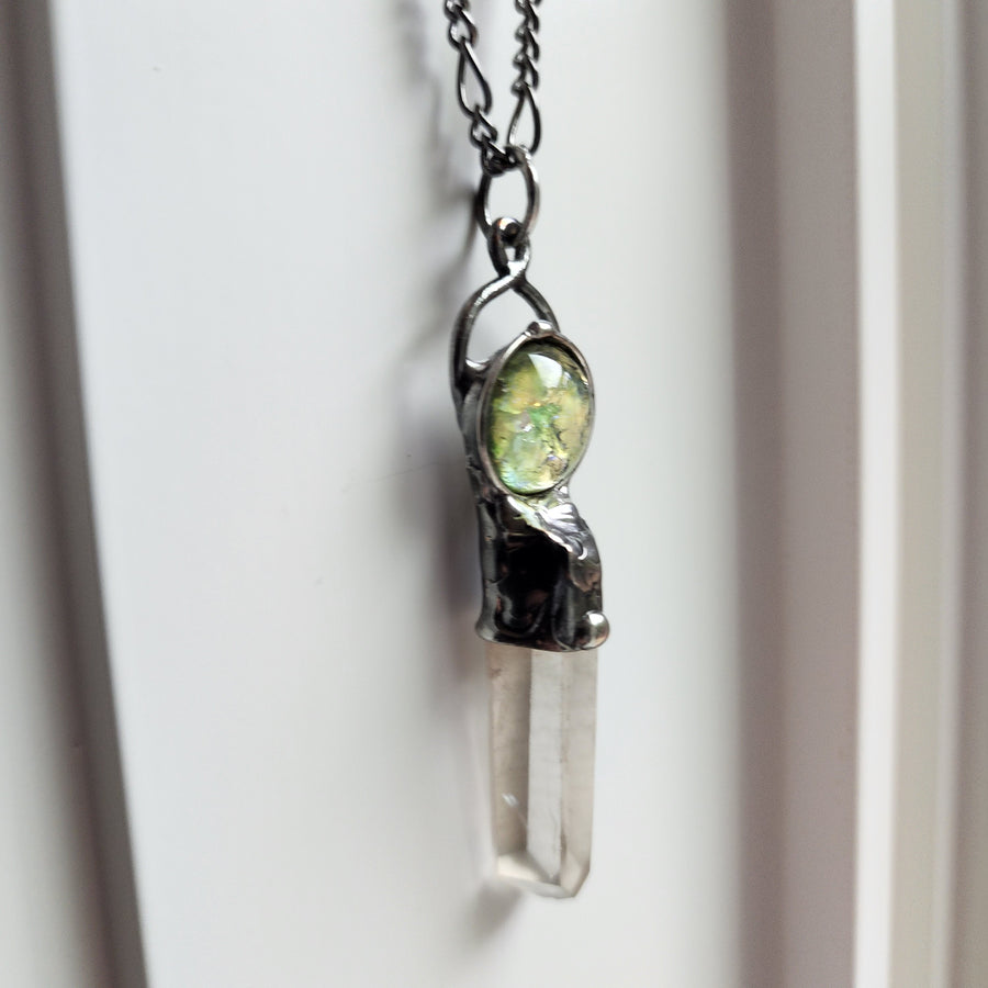 Quartz Spear Neckalce with Glass Opal Inset MarchOOAK15