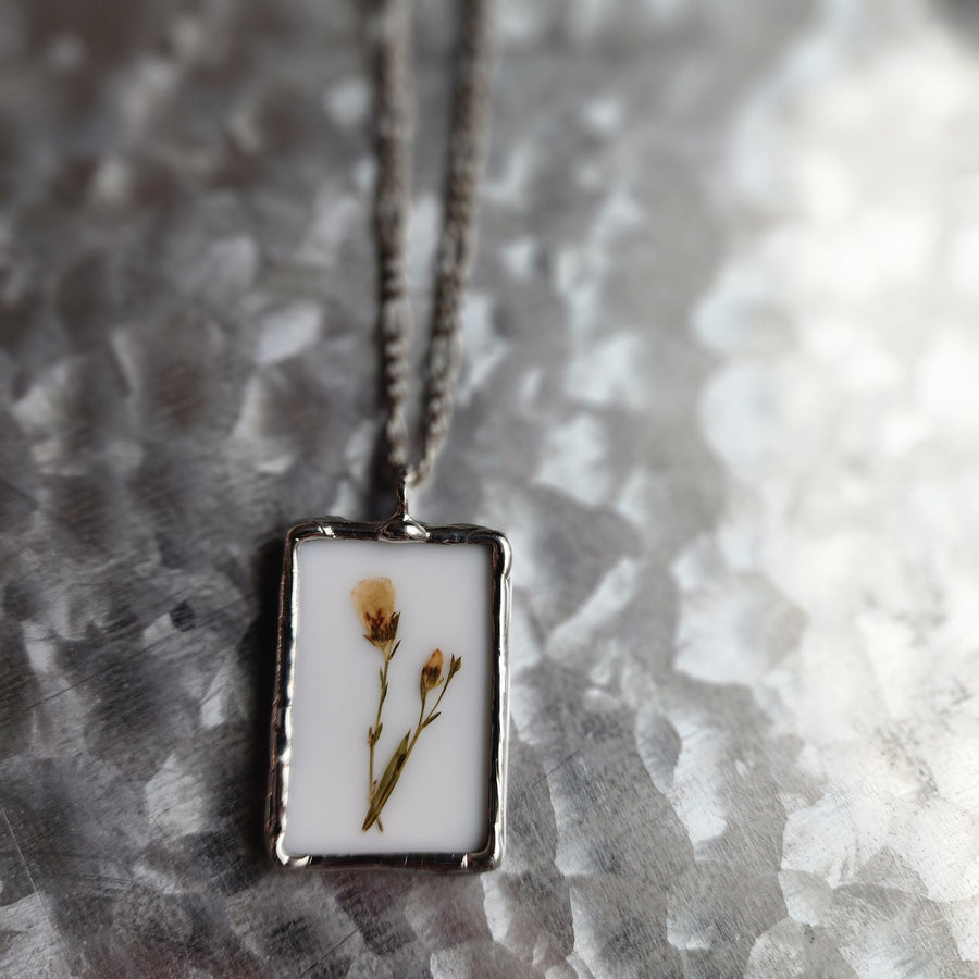 Pressed Flower Necklace, Wildflowers in Stained Glass