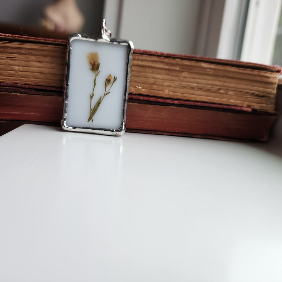 Pressed Flower Necklace, Wildflowers in Stained Glass