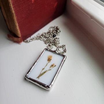 Pressed Flower Necklace, Wildflowers in Stained Glass