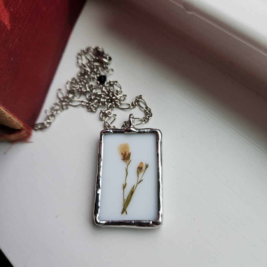 Pressed Flower Necklace, Wildflowers in Stained Glass