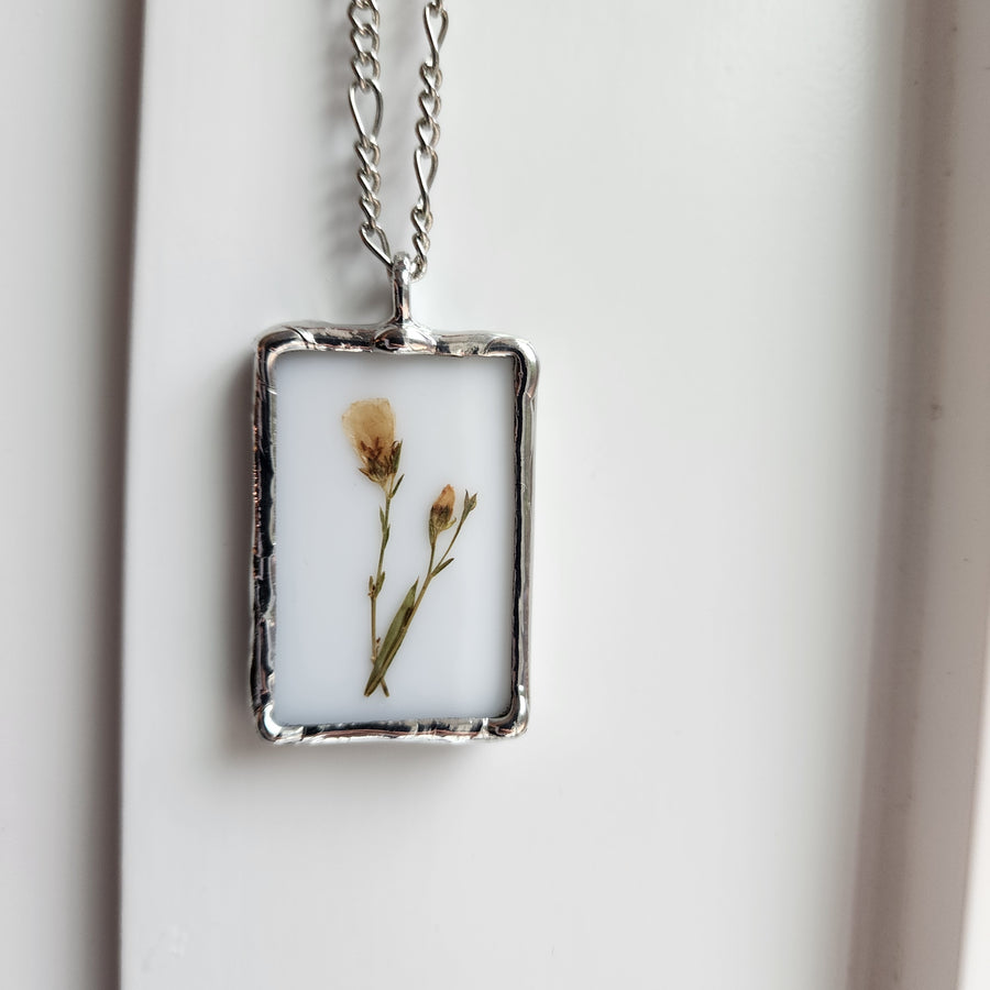 Pressed Flower Necklace, Wildflowers in Stained Glass