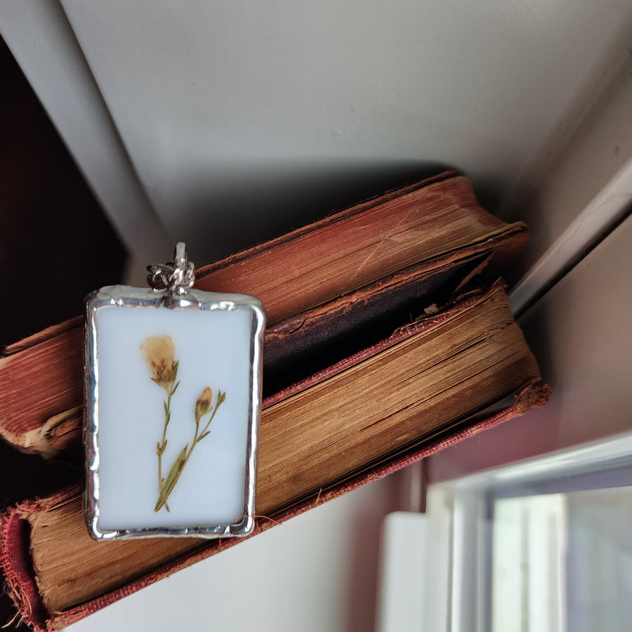 Pressed Flower Necklace, Wildflowers in Stained Glass