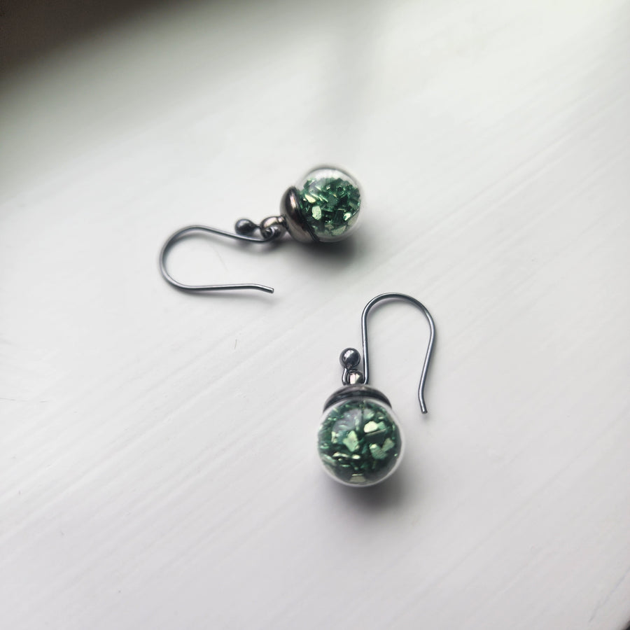 Green Glitter and Glass Earrings
