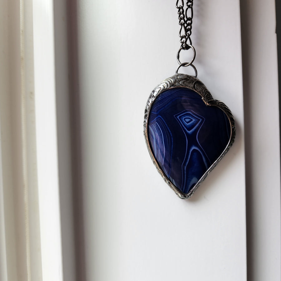 Large Blue Crazy Lace Agate Heart Necklace - SOLD