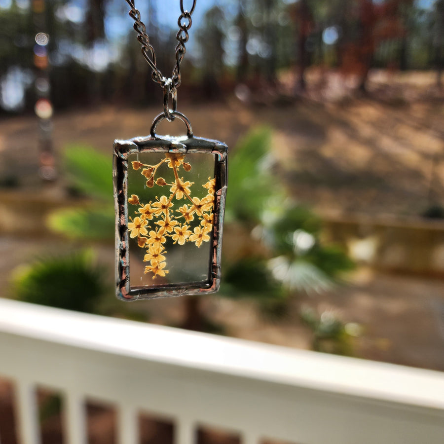 Stained Glass Jewelry, Real Pressed Flower Pendant
