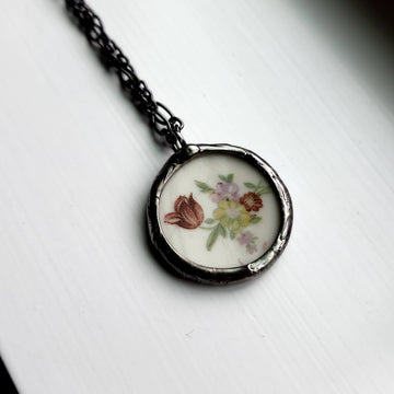 Recycled Broken China Plate, Now Pendant Necklace