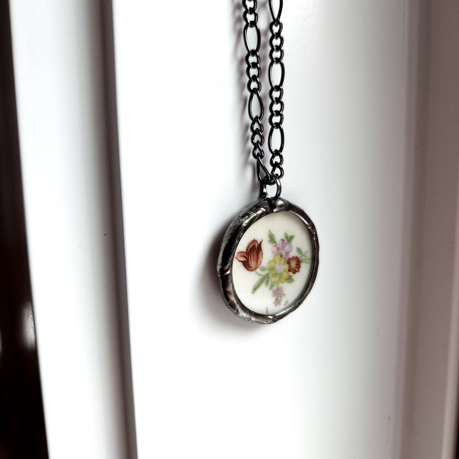 Recycled Broken China Plate, Now Pendant Necklace