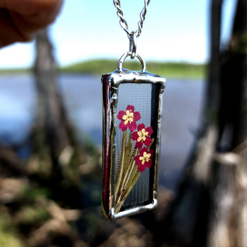 SOLD - Real Pressed Flower Jewelry, Rose Petals, Stained Glass