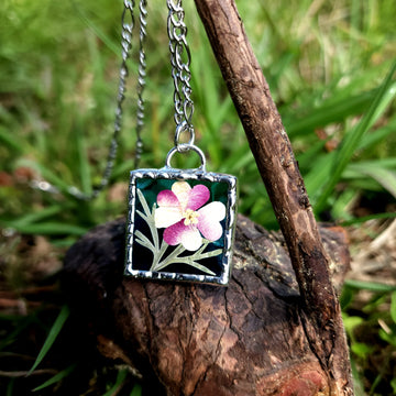 Real Pressed Flower Jewelry, Roses in Turquoise Stained Glass - SOLD