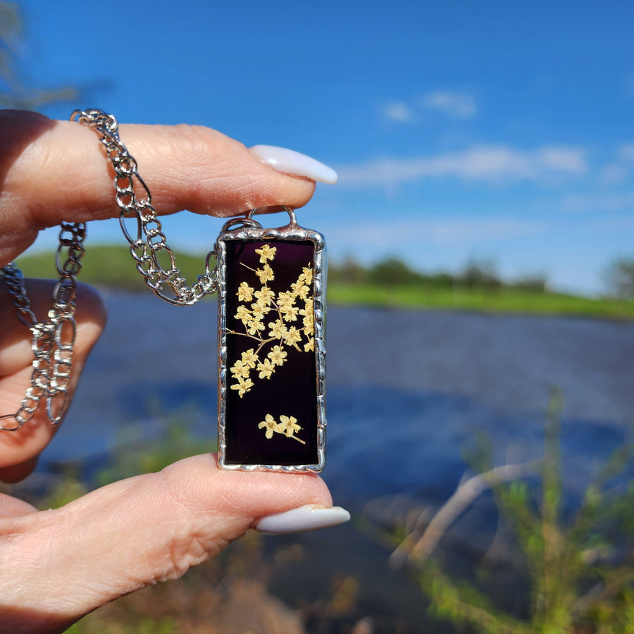 Real Pressed Flower Jewelry, Wine Stained Glass - SOLD