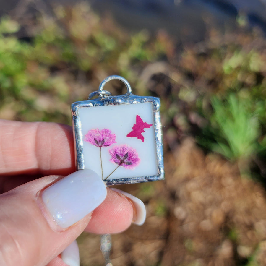 Real Pressed Flower Jewelry, Pinks, Stained Glass - SOLD