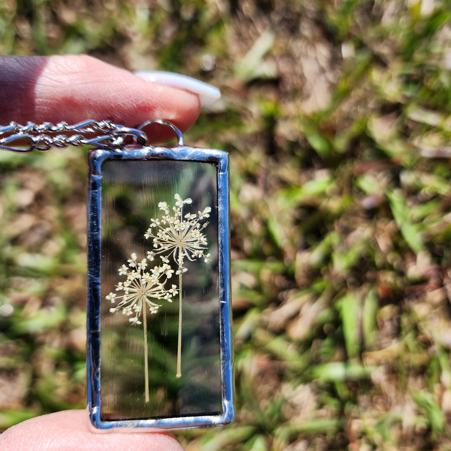 Real Pressed Flower Jewelry, Smokey Stained Glass