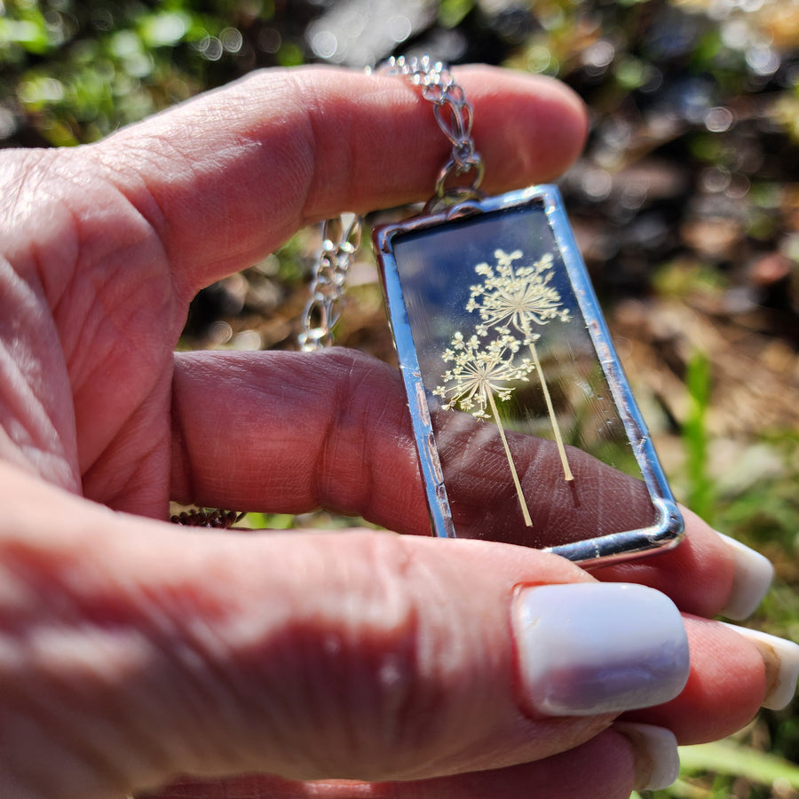 Real Pressed Flower Jewelry, Smokey Stained Glass