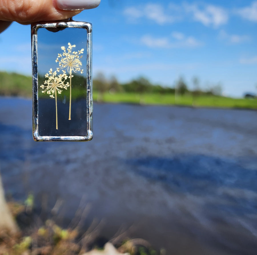 Real Pressed Flower Jewelry, Smokey Stained Glass