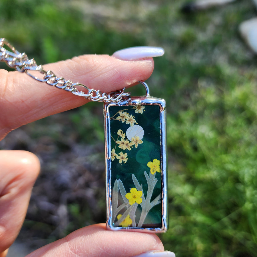 Real Pressed Flower Jewelry, Stained Glass, Full Moon Series C - SOLD