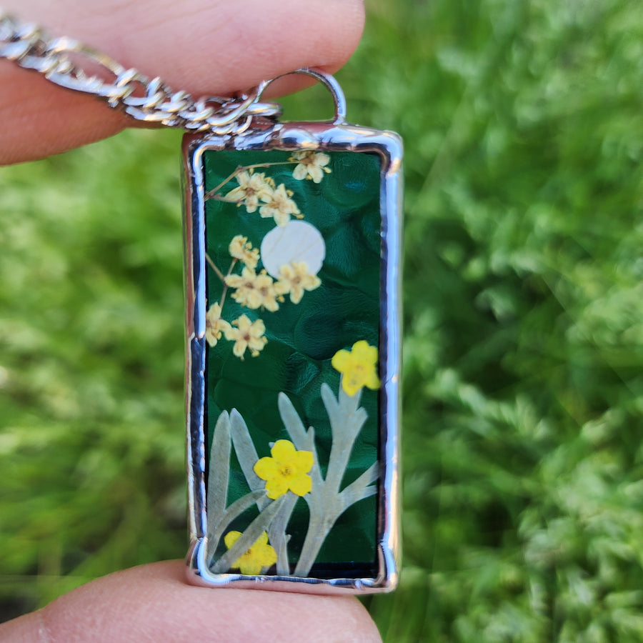 Real Pressed Flower Jewelry, Stained Glass, Full Moon Series C - SOLD